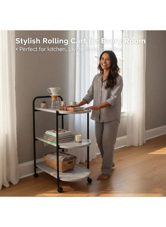 POWER Three-tier coffee table with wheels, metal frame, movable wooden side table, modern side table, suitable for living rooms, bedrooms, small spaces, and other home décor. - Image 1